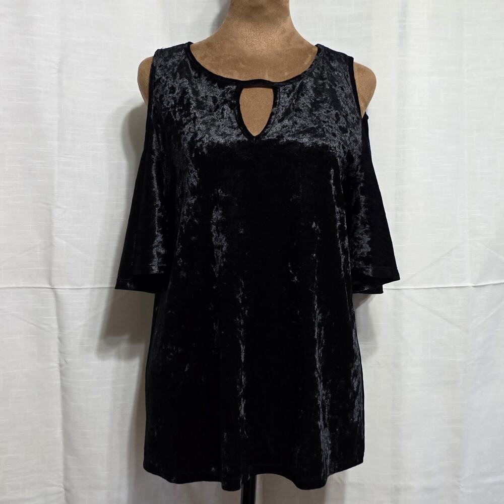 Valerie Stevens Black Crushed Velvet Cold Shoulder Dress Women’s Size Sm